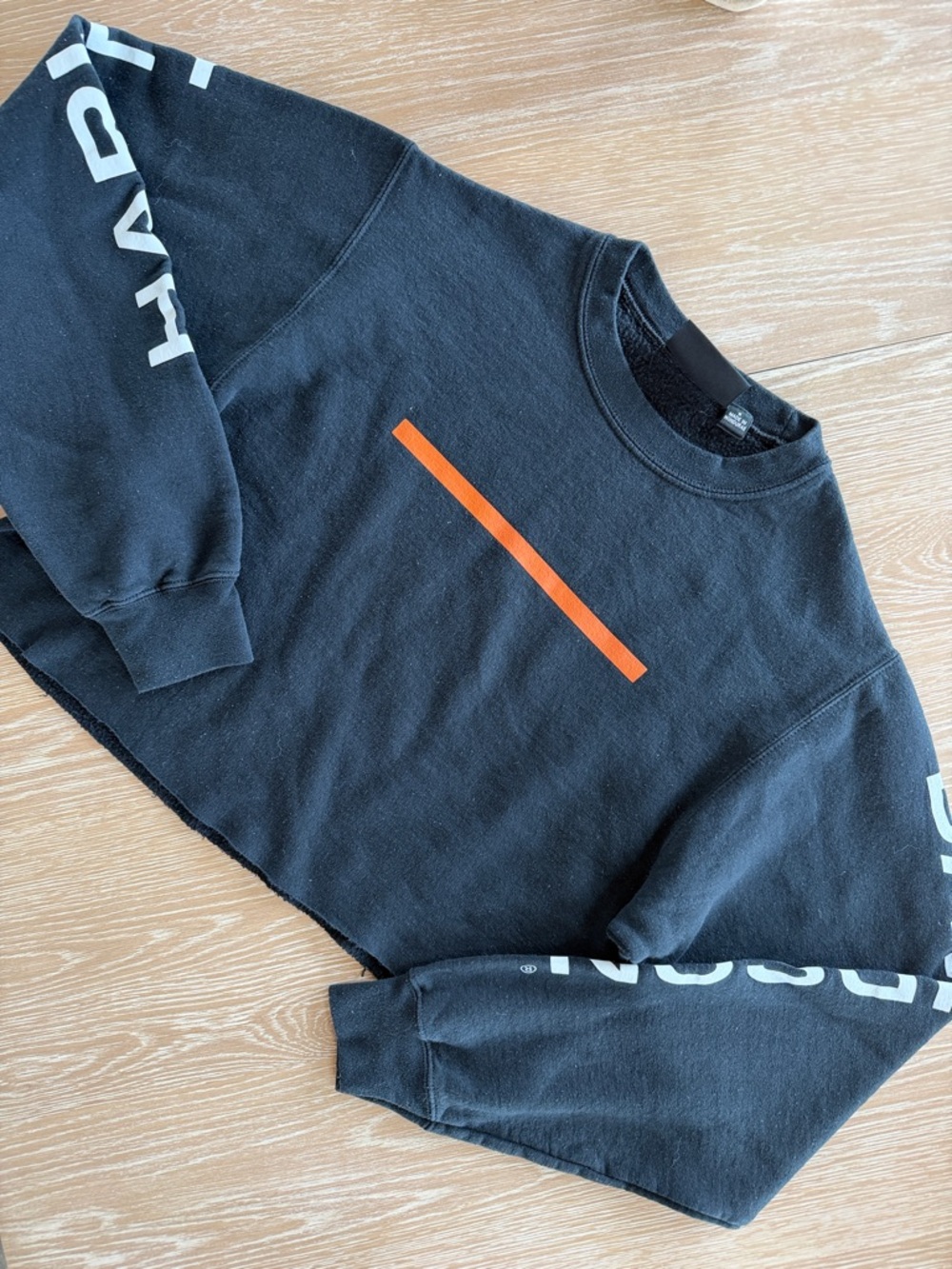 Black Cropped Harley Davidson Sweatshirt with Orange Center Stripe